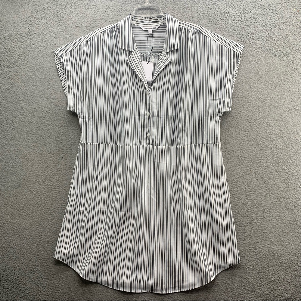 Elizabeth And James Womens Shirt Tunic Dress Short Sleeve Striped Black White XL
